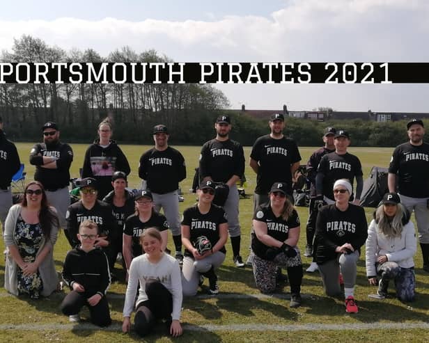 Portsmouth Pirates are on a recruitment drive. Back (from left): Danny Parker, Rob Wilkinson, James O'Toole, Paige Faithfull, Martyn Barnett, James Baddeley, Matt Parker, Shaun Roberts, Paul Harrison, Simon Archer. Front: Lucy Wood, Karina, Emily Cooke, Chappie Russell, Katie Ellis, Emily Wentworth, Karen Mary Battle, Debbie Ellis. Little League players - Ted and Tilly