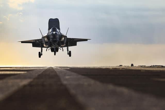 An F-35 landing on the deck of HMS Prince of Wales. Picture: LPhot Finn Stainer- Hutchins/MoD Crown Copyright/PA Wire.