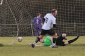 Pompey  Chimes score from the penalty spot. Picture by Kevin Shipp
