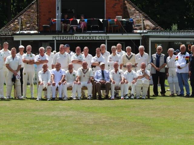 The two teams at the Jim Smallbone memorial match at Petersfield CC. Picture by Rob Allerston.