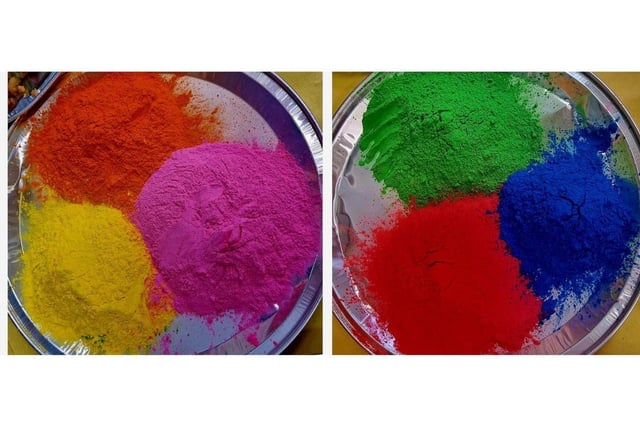 As part of the celebration, dry coloured powder is wiped on each others faces. Different areas of India have variations on the Holi festival, it is a celebration of the arrival of spring and forgiveness.