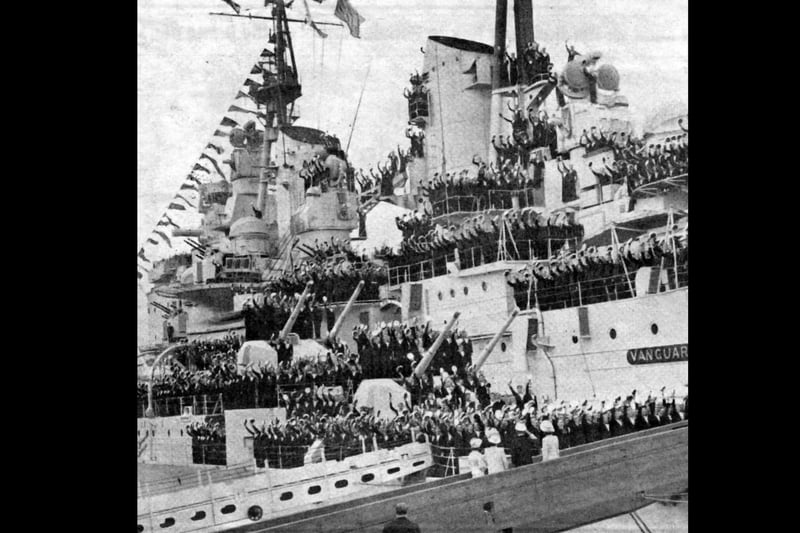 1947 and the Royal Family board HMS Vanguard for a tour of South Africa.