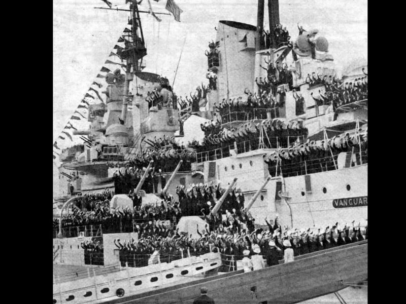 1947 and the Royal Family board HMS Vanguard for a tour of South Africa.