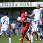 Mike Carter in National League action for Hawks against Hartlepool in September 2018.