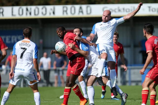 Mike Carter in National League action for Hawks against Hartlepool in September 2018.