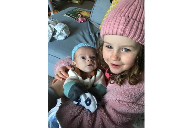 Maisy Brotherton-Smillie, 5 from Gosport, scooted 26 miles for charity Ickle Pickles which helped when her brother Brody was born seven weeks early. Pictured: Maisy with Brody