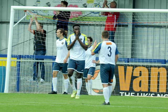 Hawks players react after Ebbsfleet United score during their 4-1 win at Westleigh Park in October 2015. Picture: Paul Jacobs