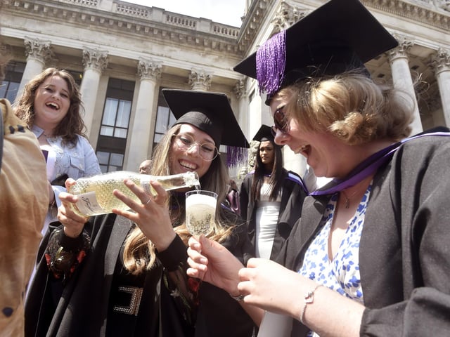 Portsmouth University students graduating on Tuesday, July 16, 2024, in The School of Education, Languages and Linguistics.Picture: Sarah Standing (160724-7223)