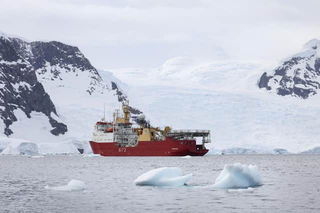 HMS Protector carries out survey work around the Antarctic Peninsula as part of conservation and climate change research.