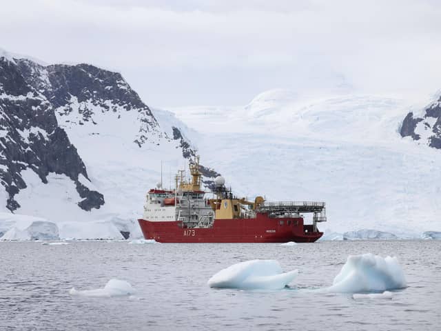 HMS Protector carries out survey work around the Antarctic Peninsula as part of conservation and climate change research.
