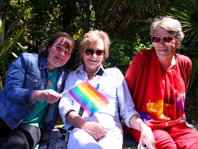 From left, Diane Crewdson, Louise Nutley and Bobbie Hartfree. Fareham's first Pride picnic, Civic Gardens, Fareham
Picture: Chris Moorhouse (130626-62)