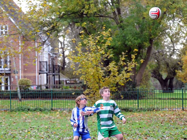 Children under 12 are banned from heading the football in training now. Picture: Paul Jacobs  (123672-9)