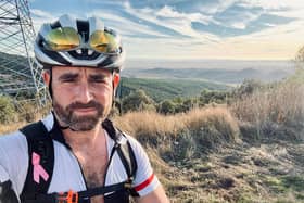Matt Mallett tackling one of the huge climbs and taking in the stunning Spanish scenery during his 895 km charity ride from the Bay of Biscay to the Mediterranean.