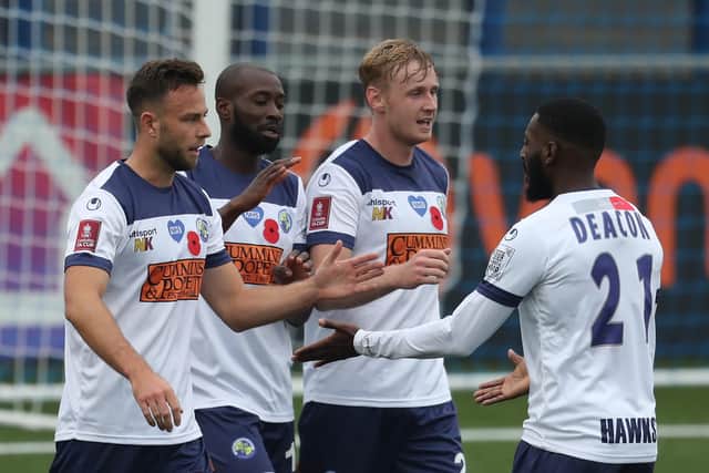 Bedesente Gomis celebrates his winner against Cray Valley PM. Picture: Dave Haines