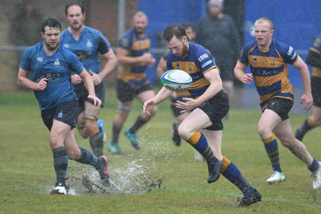 Puddles formed in areas of the pitch as Gosport & Fareham hosted Chichester 2s on Saturday. Picture: Neil Marshall