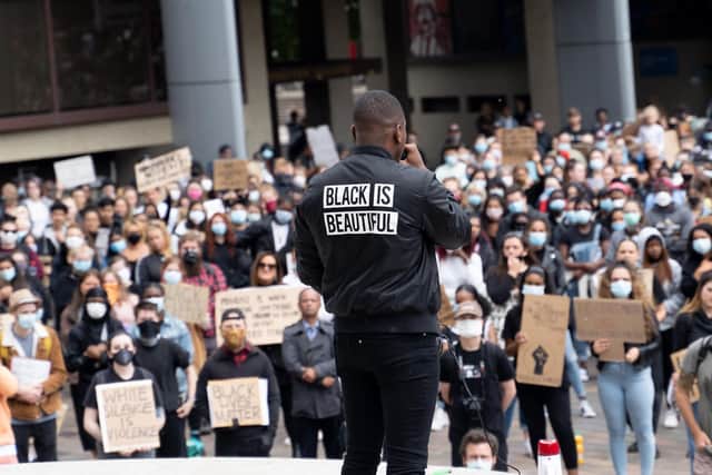 The Black Lives Matter protest taking place in Guildhall Square, Portsmouth, on Thursday, June 4. Picture: Saffron Watson Photography