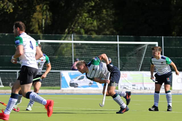 Jamie Rawlings, centre, saw a last-gasp shot cleared off the line in Havant's loss to Old Cranleighan.
Picture: Chris Moorhouse