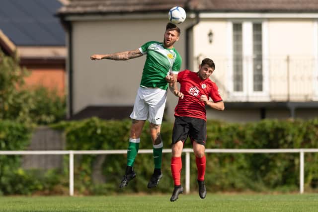 Stanlie Hopkins, left, in action for Moneyfields Reserves at Locks Heath earlier this season.
Picture: Keith Woodland