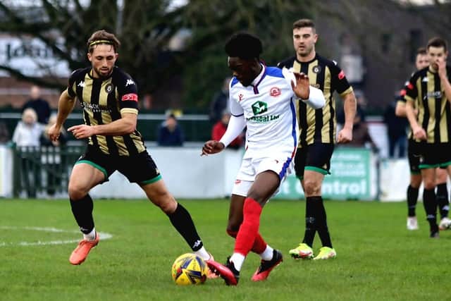 Billie Busari on the ball for Gosport at Poole. Picture: Tom Phillips
