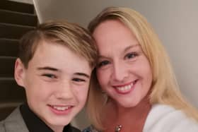 Sam Grant, 14, with his mother, Helen Grant.
