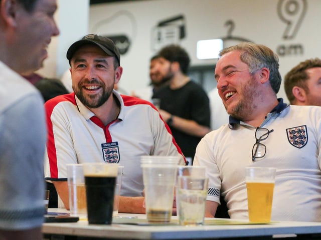 Fans watch Netherlands v England, UEFA Euros 2024 semi-final played in Dortmund, at Village Hotel, Lakeshore Drive, CoshamPicture: Chris  Moorhouse (100724-066)