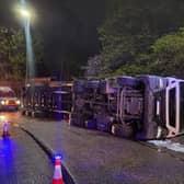Firefighters rescued the driver of this lorry early yesterday morning. Picture: HIWFRS.