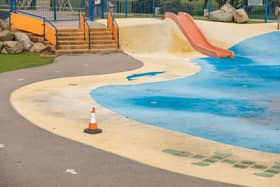The deserted Splash Park in Stokes Bay, closed due to a technical fault. Picture: Mike Cooter (05042023)
