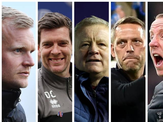 Bookies' contenders (from left) Liam Manning, Darrell Clarke, Chris Wider, Leam Richardson and Lee Bowyer.