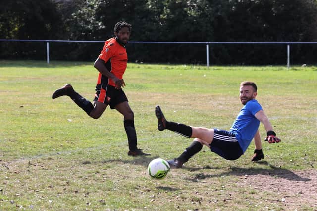 Sutcha Shepherd scores for AFC Portchester against Seagull - but the latter hit back to win 8-4 after being 3-0 down!
Picture: Sam Stephenson