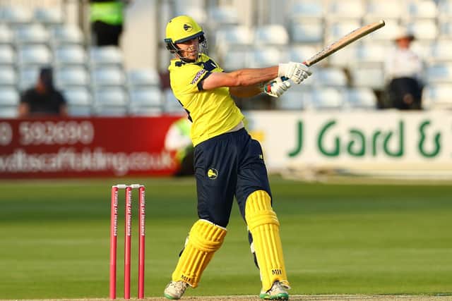 James Fuller bats during Hampshire's T20 Blast victory against Essex Eagles at Chelmsford last Friday. Photo by Jacques Feeney/Getty Images.