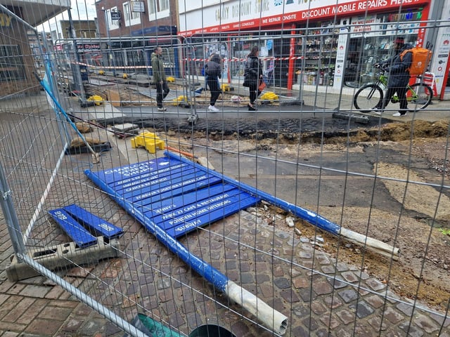 Construction work underway in Charlotte Street - just off Commercial Road - to create a new bus gate and improve public transport in the city.