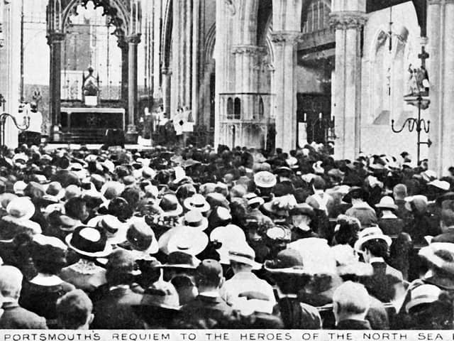 Some of the congregation in St John's Catholic cathedral for the requiem mass after the Battle of Jutland. Picture: Robert James collection.