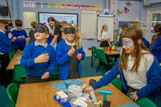 Sensory awareness day on 1st October 2021 at Kings academies Northern Parade school, Portsmouth
Pictured: Pupils tasting food without seeing
Picture: Habibur Rahman