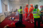 Emergency services exercise at Historic Dockyard, Portsmouth on Thursday 19th June 2025  Pictured: Emergency services arriving at the scene of the improvised explosion  Picture: Habibur Rahman