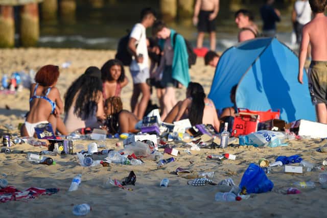 What would the Wombles say? A scene at Bournemouth beach last week. Photo by Finnbarr Webster/Getty Images.