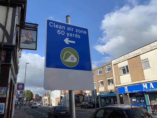 Portsmouth clean air zone signs in Kingston Road, Fratton