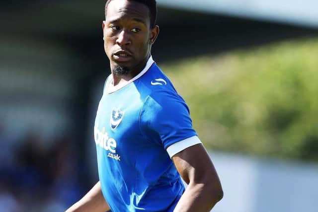 Nicke Kabamba made six appearances for Pompey after arriving from Hampton & Richmond in January 2017. Picture: Joe Pepler