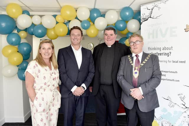 Hive Portsmouth officially opened the doors of its new headquarters at Aggie Weston House, Edinburgh Road, on Tuesday. From left, chief officer of The Hive Lorna Reavley, MD of BAE Systems maritime services Scott Jamieson, Father Bob White and deputy Lord Mayor of Portsmouth Jason Fazackarley
Picture: Sarah Standing (060623-4922)