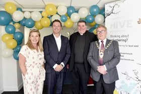 Hive Portsmouth officially opened the doors of its new headquarters at Aggie Weston House, Edinburgh Road, on Tuesday. From left, chief officer of The Hive Lorna Reavley, MD of BAE Systems maritime services Scott Jamieson, Father Bob White and deputy Lord Mayor of Portsmouth Jason Fazackarley
Picture: Sarah Standing (060623-4922)