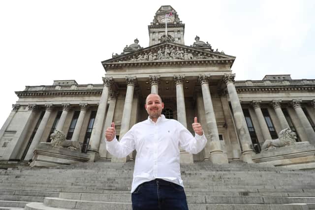 George Madgwick celebrates on the Guildhall steps after winning a seat in Paulsgrove for the Portsmouth Independents last year
Picture: Stuart Martin (220421-7042)