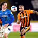 Rasmus Nicolaisen and Josh Magennis at Hull. Pic: Zac Goodwin/PA Wire.