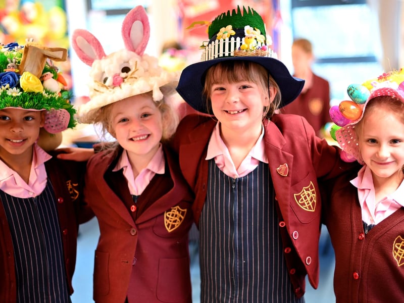 Pupils with their colourful creations