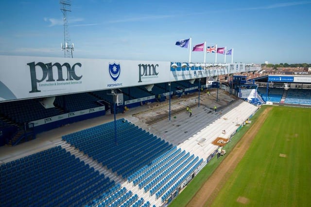 The re-profiling of the North Stand lower continues - work that began in January.

Picture: Michael Woods / Solent Sky Services