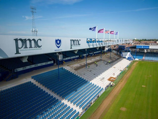 The re-profiling of the North Stand lower continues - work that began in January.
Picture: Michael Woods / Solent Sky Services