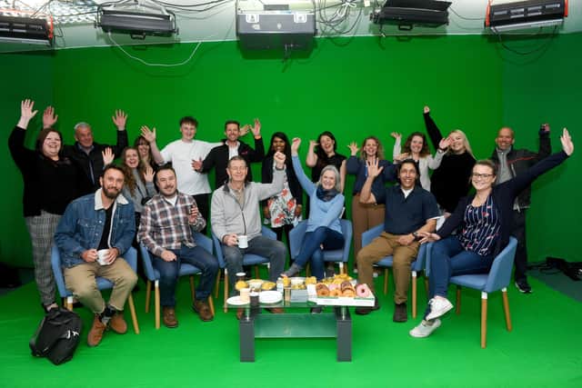Giant Leap Video & Photography has moved into a new premises in Aston Road, Waterlooville. Pictured is: (front third from left) Owner Bill Moulsdale at the launch of his new studio. Picture: Sarah Standing (080422-859)