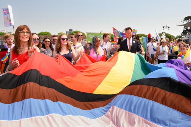 Pictured is: MP Stephen Morgan with a group in the Portsmouth Pride parade.
Picture: Keith Woodland