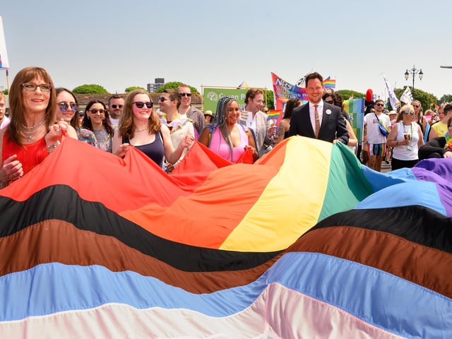 Pictured is: MP Stephen Morgan with a group in the Portsmouth Pride parade.
Picture: Keith Woodland