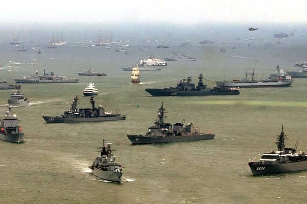 Tuesday June 28, 2005 Vessels assembled off Spithead at Portsmouth during the Review of the Fleet. As well as warships from navies around the world, the gathered vessels include tall ships, lifeboats, cruise liners and representatives from all sectors of the maritime industry.  See PA Story SEA Trafalgar. PRESS ASSOCIATION Photo. Photo credit should read: Chris Young/PA