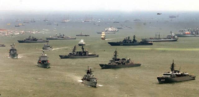 Tuesday June 28, 2005 Vessels assembled off Spithead at Portsmouth during the Review of the Fleet. As well as warships from navies around the world, the gathered vessels include tall ships, lifeboats, cruise liners and representatives from all sectors of the maritime industry. See PA Story SEA Trafalgar. PRESS ASSOCIATION Photo. Photo credit should read: Chris Young/PA