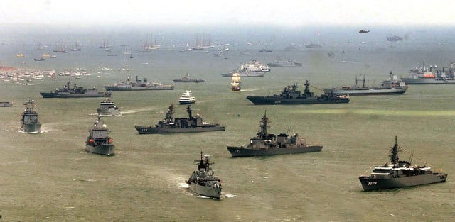 Tuesday June 28, 2005 Vessels assembled off Spithead at Portsmouth during the Review of the Fleet. As well as warships from navies around the world, the gathered vessels include tall ships, lifeboats, cruise liners and representatives from all sectors of the maritime industry.  See PA Story SEA Trafalgar. PRESS ASSOCIATION Photo. Photo credit should read: Chris Young/PA